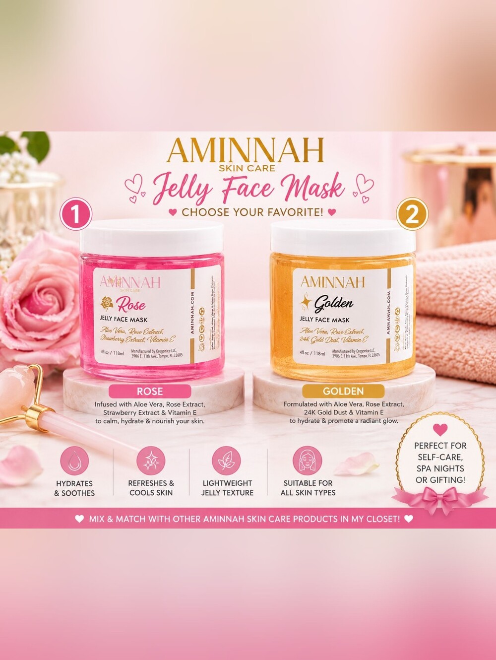 ✨️ Aminnah Jelly Face Mask | Choose Your Favorite | Rose or Golden | Hydrating